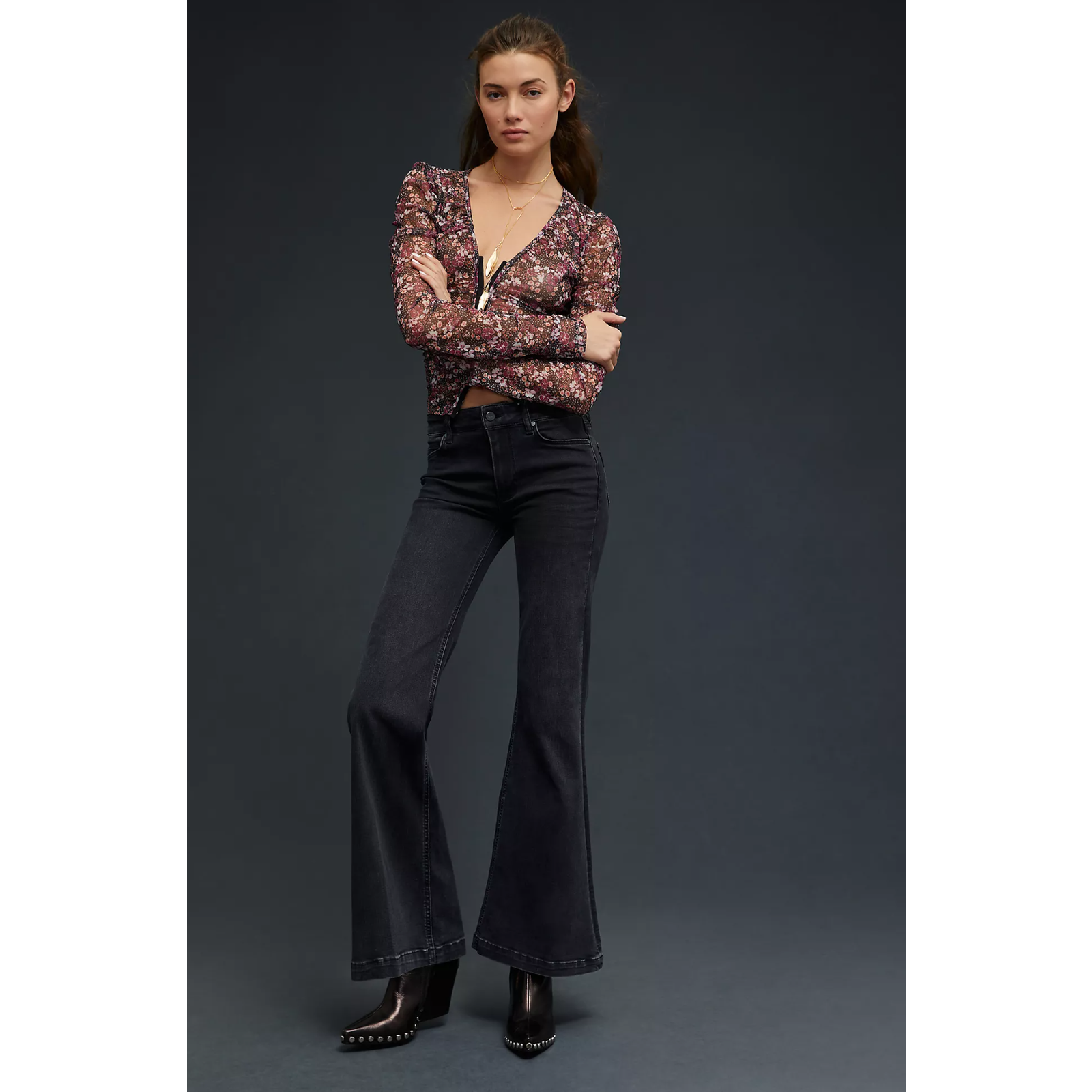 Nwt Paige Genevieve High-Rise Black Flare Jeans - 32 Waist